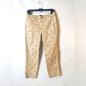 J. Crew Tan Pants with Red Hearts